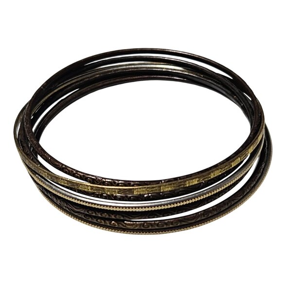 Vintage Mixed Metal Bangle Bracelet Set Of 7 Intricate Patterns Retro 80s 90s - Picture 1 of 4